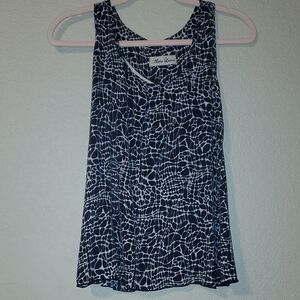 Alisha Levine Women's Black and White Abstract Silk Geometric T-Back Tank Top